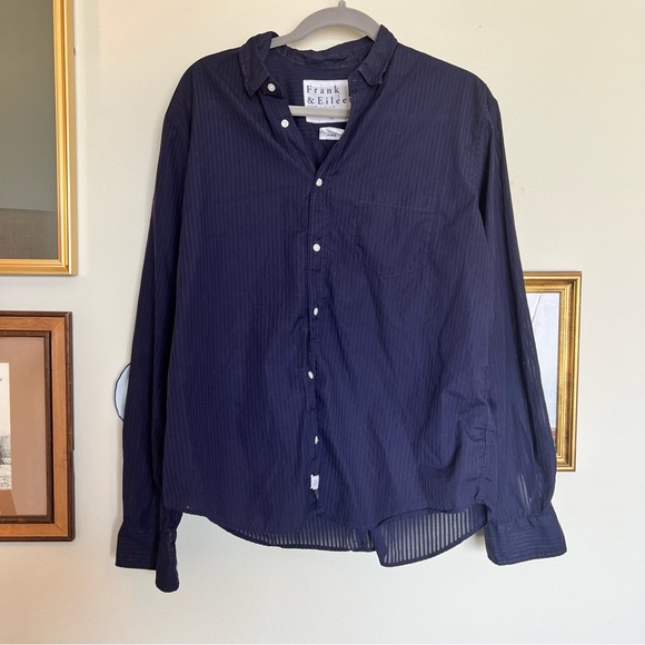 Frank & Eileen Tops - Frank Eileen Womens Luke Button Up Striped Shirt Cotton Long Sleeve Navy Large